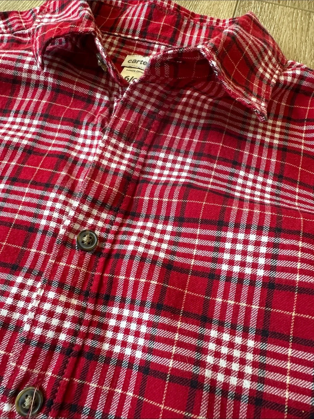 Carter's Boys Plaid Flannel Shirt Long Sleeve Button Up Size 6